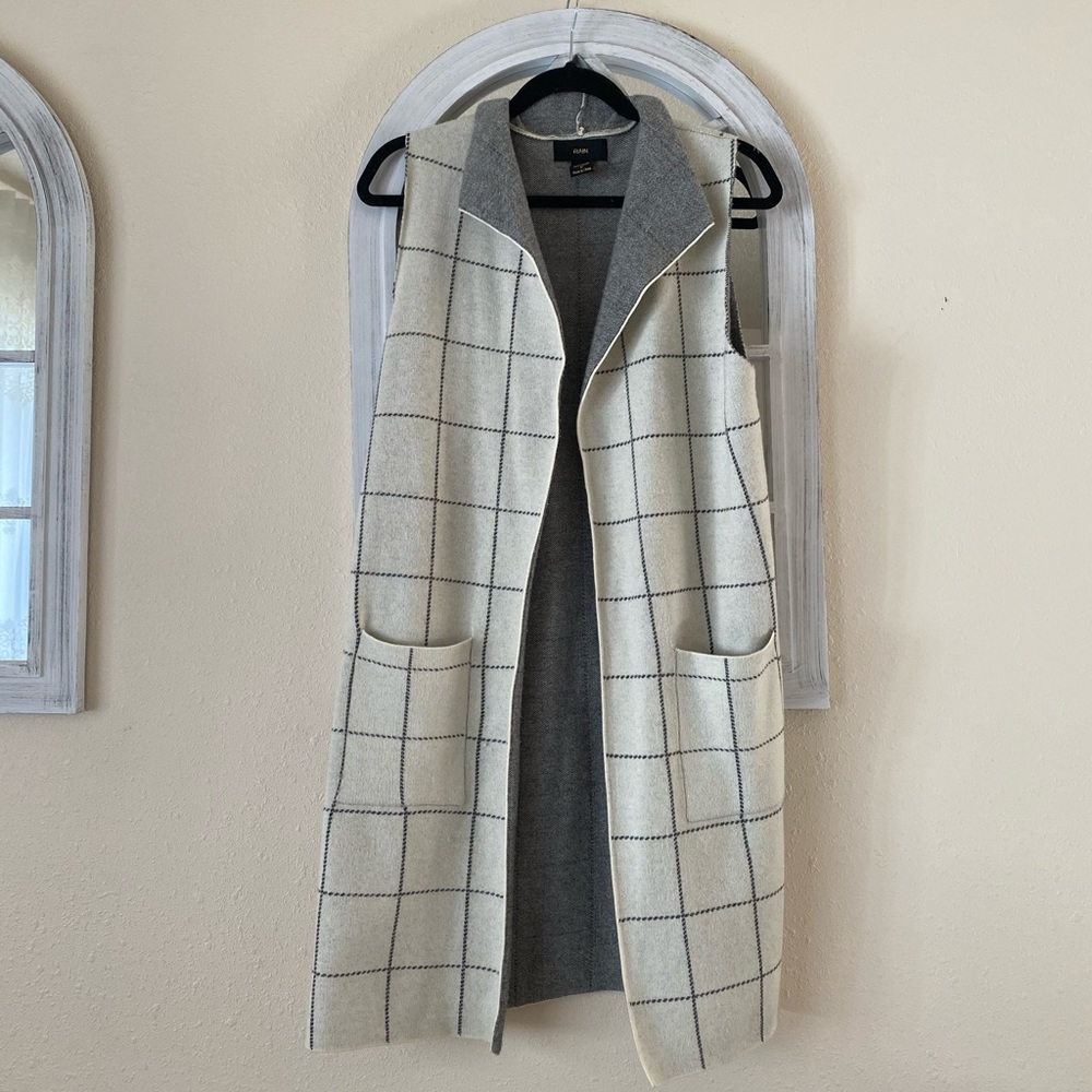 Cream&grey longline vest cardigan